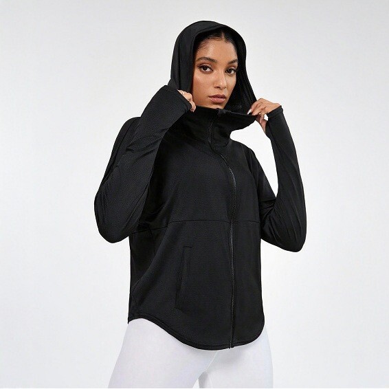 Pre-Sale Cross-Border Women's Drawstring Hem Hooded Sports Jacket Casual Short Zip-Up Sports Fitness Yoga Jacket Pre-Sale Cross-Border Women's Drawstring Hem Hooded Sports Jacket Casual Short Zip-Up Sports Fitness Yoga Jacket