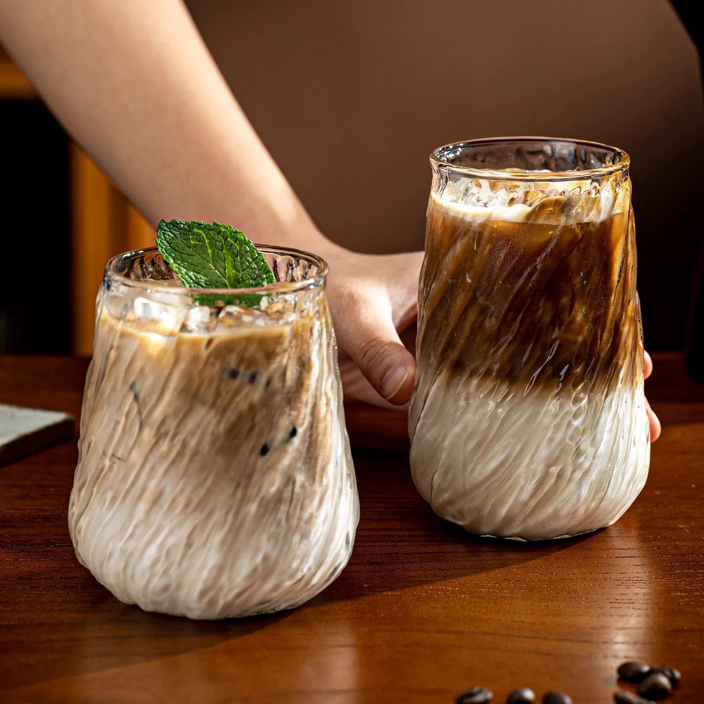 Retro spiral coffee cup high borosilicate glass household high-value female high temperature resistant Dirty iced American latte cup