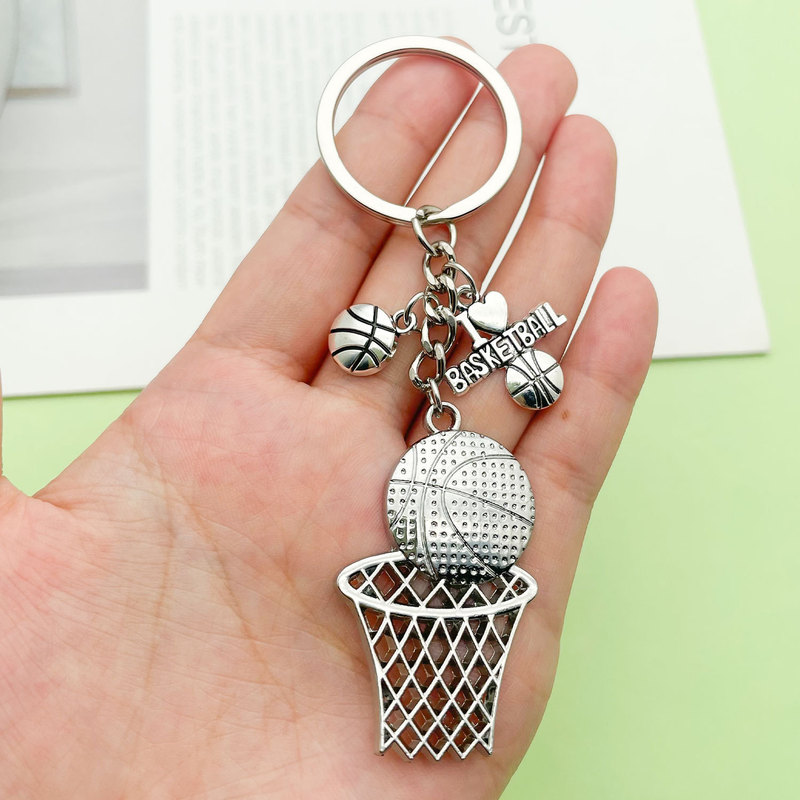 Cross-Border Hip-Hop Style Basketball Hoop Alloy Keychain Creative Basketball Game Peripheral Gift Keychain Pendant Wholesale