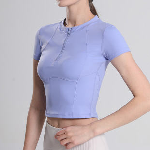 New semi-zipper fitness clothing women's short-sleeved T-shirt summer tight yoga top running