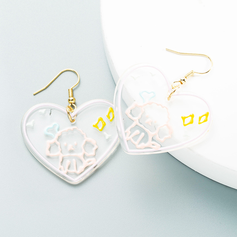 Wholesale Cute Puppy Graffiti Acrylic Transparent Heart Earrings Nihaojewelry display picture 4