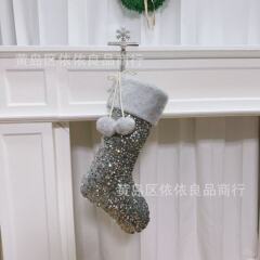 25年間の経験に基づく、グレーのスパンコールを使ったクリエイティブなクリスマスソックス、光沢のあるクリスマスソックス、クリスマスデコレーション、クリスマスギフトバッグ