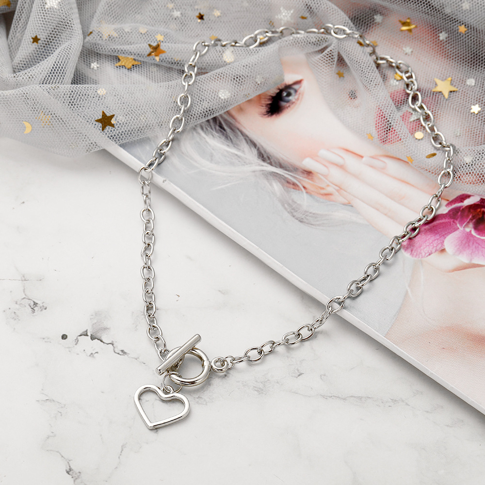 new heart pendent OT buckle alloy thick clavicle chain