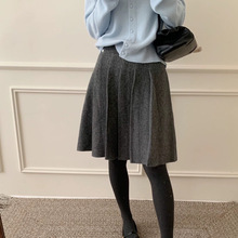2025秋冬新款韩系显瘦气质百褶绵羊毛中长款百褶大摆半身裙子女潮