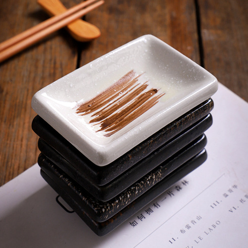 Japanese and Korean style condiment dish, household commercial ceramic dish, cooking tableware, mustard soy sauce dish, rectangular dish, hot pot dish