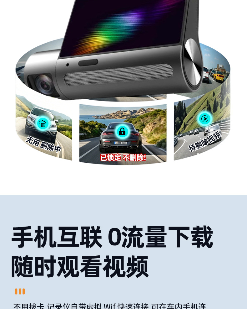 4K High-Definition Dash Cam with Dual Front and Rear Recording, Wifi Connectivity, Pure Aluminum Alloy Shell, Motion Detection, 3inch Screens