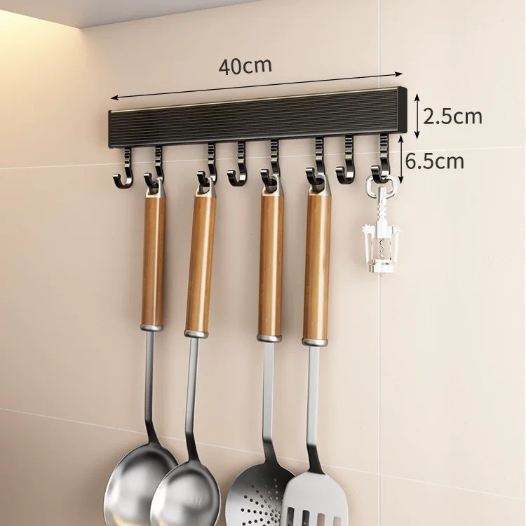 Gancho de cocina sin perforaciones varilla colgante de pared cuchara pala Almacenamiento en rack Almacenamiento de pared fila móvil gancho espacio de aluminio