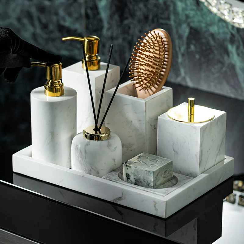 Marble set for hotel, hand sanitizer, container, storage system, light luxury style