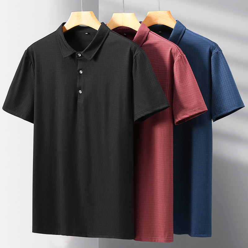 Plus size men's polo shirt short-sleeved Summer Ice Silk breathable loose casual plus size large fat T-shirt