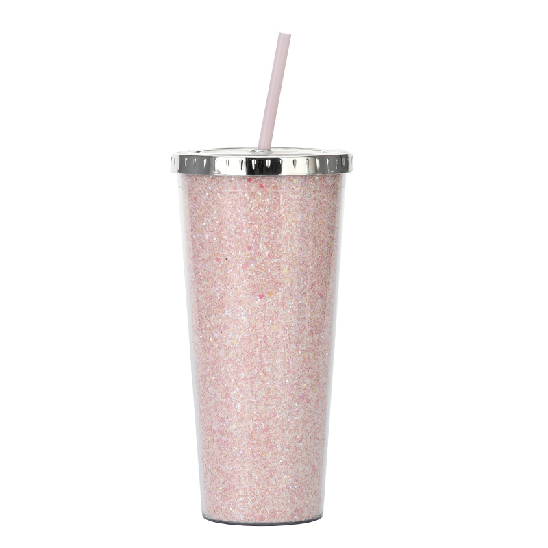 Copa de paja de plástico de doble capa de gran capacidad Amazon 24oz como taza de agua universal de comercio electrónico transfronterizo para estudiantes masculinos y femeninos