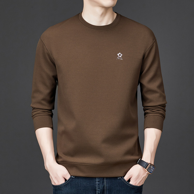 Áo thun nỉ cotton cổ tròn tay dài nam — màu xám đậm