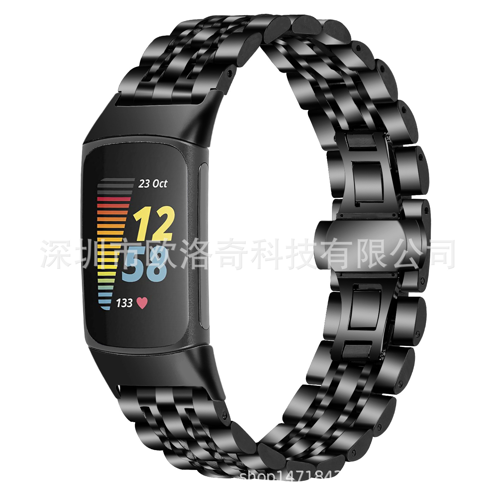 适用Fitbit charge5七珠钢带金属不锈钢手表表带charge5智能表带|ms