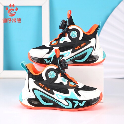 Spring and autumn new children's basketball shoes, leather waterproof sneakers, friction and sound, boys 'rotating buttons