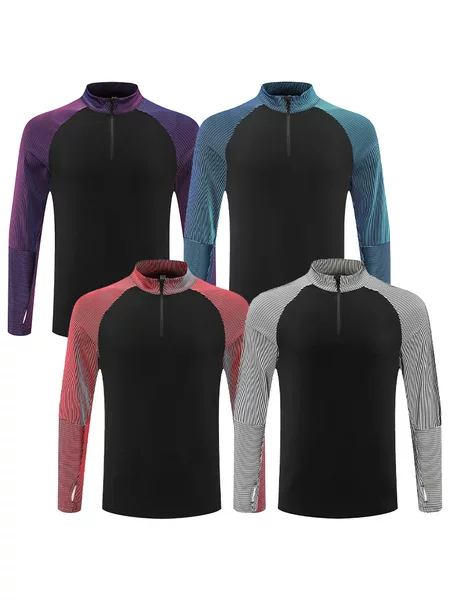 Football Clothing suit Men's Long-Sleeved Casual Running Training Sportswear Physical Fitness Clothing Half-Zipper Fitness Riding Clothing
