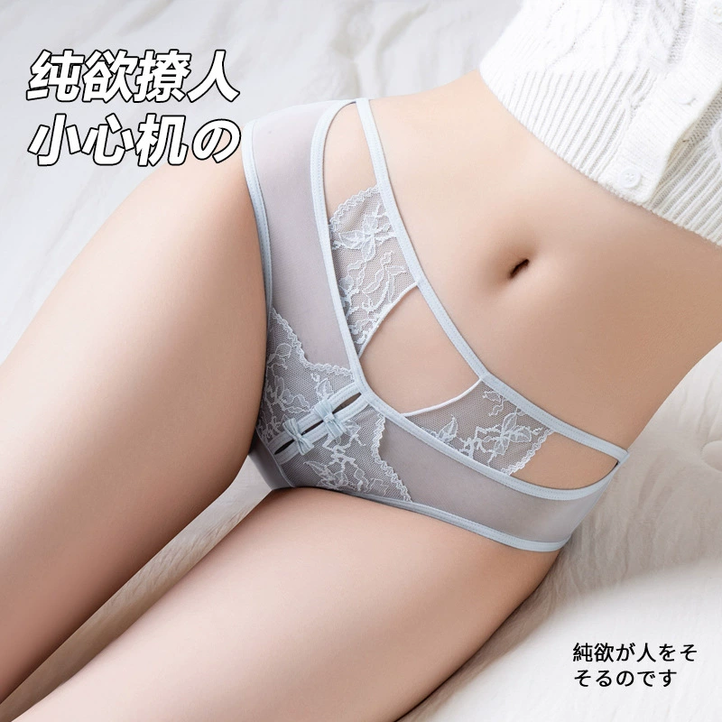 Легкое роскошное и милое кружевное нижнее белье в сказочном стиле для женщин, тонкие трусы до середины талии из шелкового шелка с сеткой