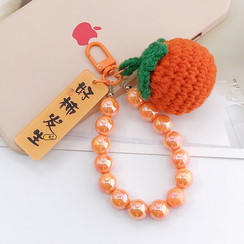 Hot selling hand knitted wool persimmon good persimmon peanut keychain plush crocheted peach you like pendant hanging chain for women