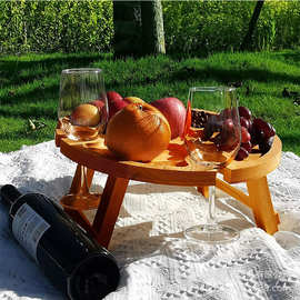 木质折叠桌户外沙滩红酒桌野营零食桌实木便携式野餐烧烤小吃桌