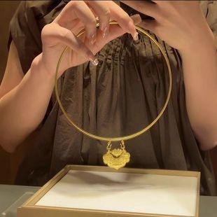 Gold Color Koi Lock Collar Pendant Necklace Women's Retro Safety Lock Bag with Cervical Collar Gift All-match Collar Chain