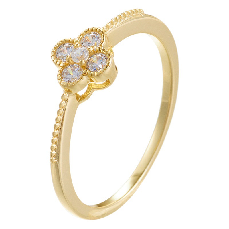 S925 plata esterlina diamante-incrustado trébol anillo mujeres Luz de lujo diseño de alto grado clásico todo-partido pequeño pulsera de anillo fresco