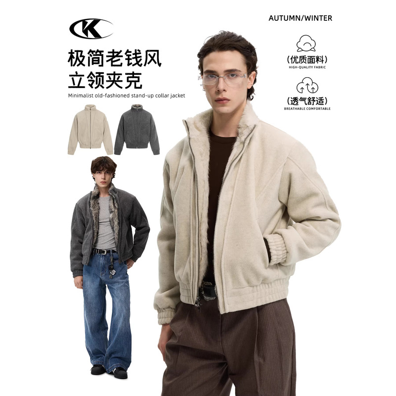 11Kn Old Money Deconstructed Short Wide Boxy Jacket for Men and Women, Simple Faux Fox Fur, Retro Texture, Three-Dimensional Casual Outerwear
