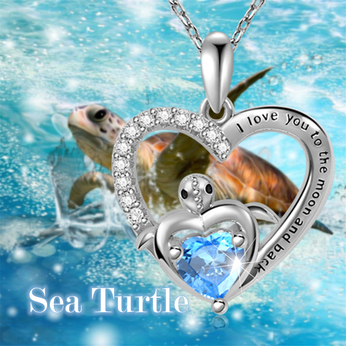 Collana con ciondolo tartaruga in cristallo blu a forma di cuore, alla moda e versatile, per donna_voghion.com