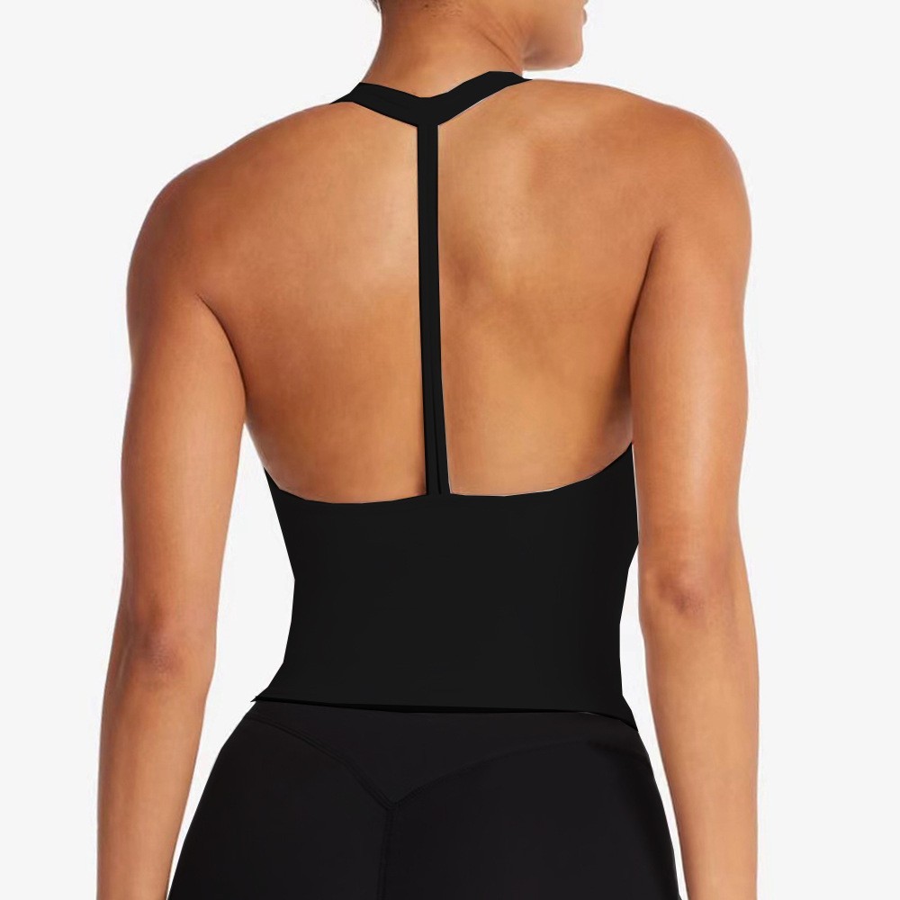 Europa y los Estados Unidos personalizados etiquetados transfronterizos chaleco deportivo mujer con cojín de pecho cuello colgante espalda hermosa cuello en V entrenamiento deportivo de yoga eslingas