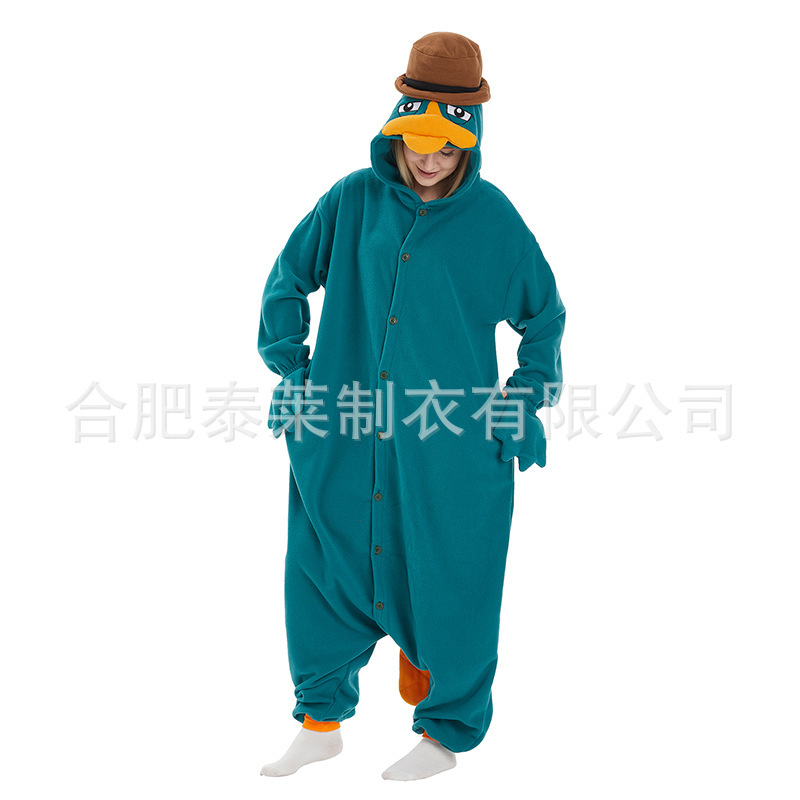 Cross-Border Cartoon Couple Pajamas Green Platypus Christmas Outfit Casual Loungewear Foreign Trade Quirky