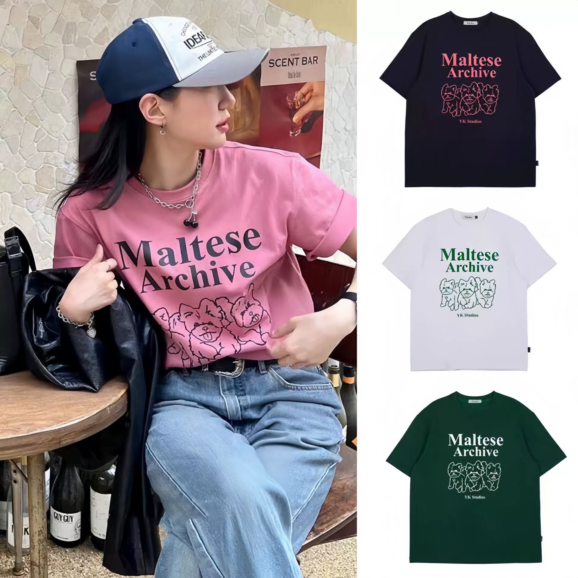 Южнокорейский модный бренд waikei с принтом трех собак, хлопковая свободная Мужская и женская пара с короткими рукавами, одинаковая футболка Jin minkui