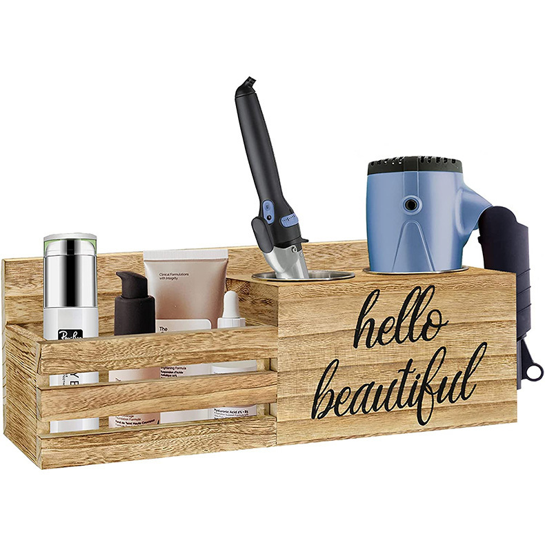 Wooden Hair Dryer Bracket Bathroom Wall Hanging Rack Bathroom Vintage Antique Solid Wood Cosmetic Storage Rack