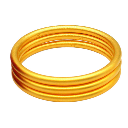 Overseas Sand Gold 5mm Ancient Craft Inheritance Women's Sandblasted Plain Solid Copper Plated Gold Bracelet Wholesale Supply