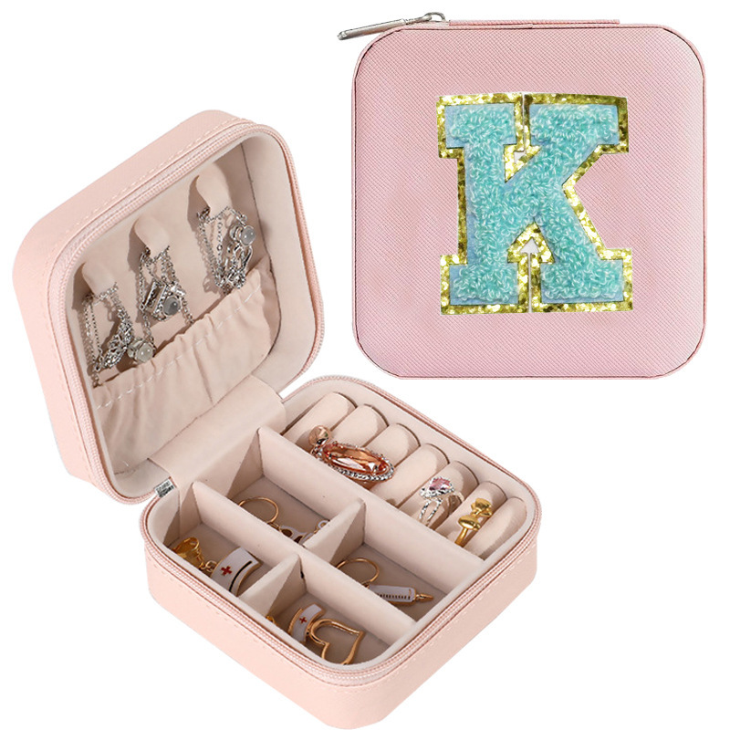 Cross-border de cuero Stud pendientes de gran capacidad de la joyería de la caja de la joyería del anillo caja de almacenamiento portátil