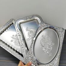 跨境不锈钢印花托盘轻奢复古首饰托盘点心盘子水果盘葡萄纹方盘子