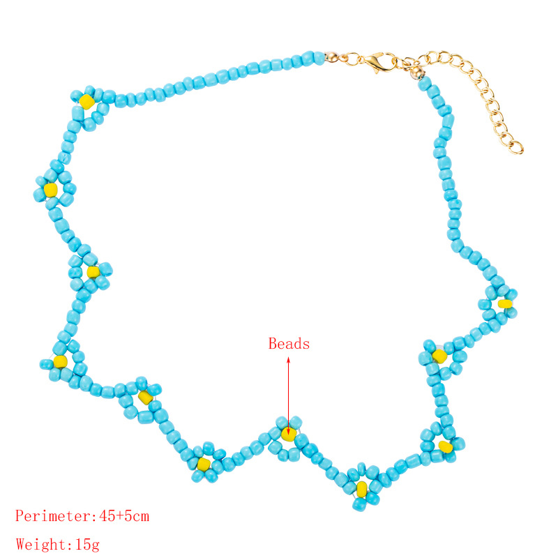 Bohemian Blue Rice Beads Beaded Geometric Short Necklace Accessories Women display picture 1