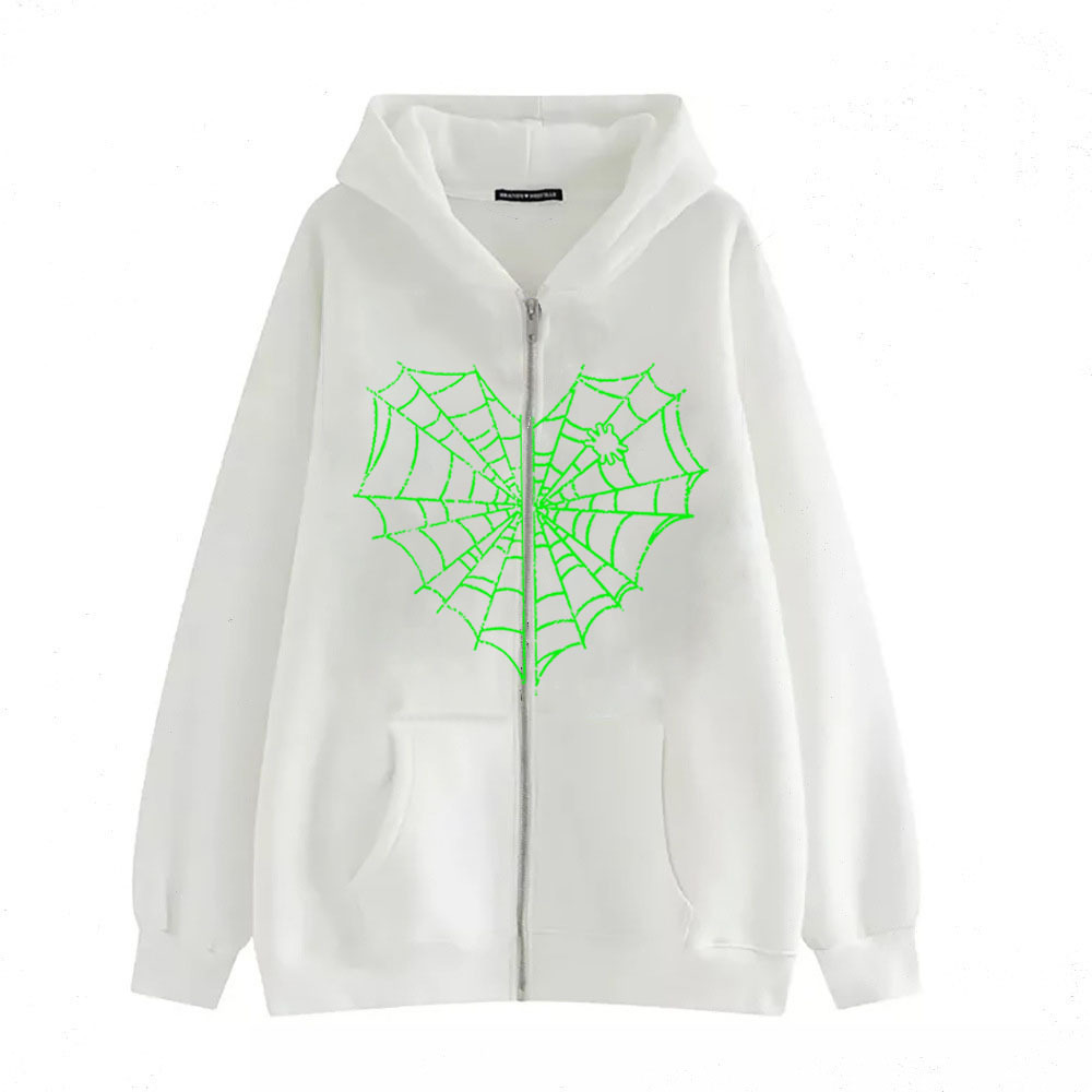 Men's Clothing trendy brand fashionable spider web print zipper hooded cardigan Men's casual versatile long sleeved sweater cardigan_voghion.com