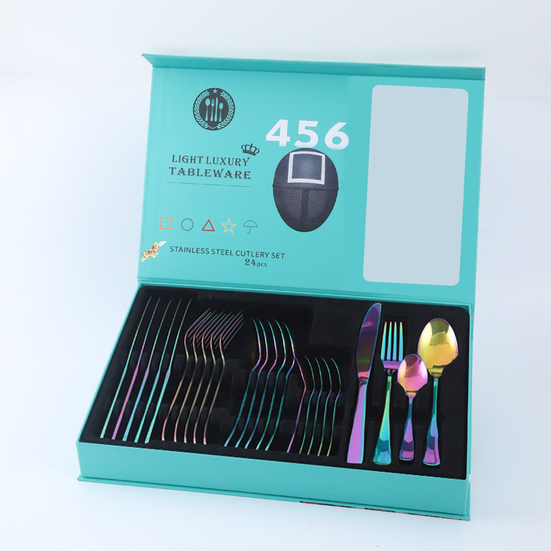 Amazon transfronteriza 1010 vajilla de acero inoxidable conjunto de 24 piezas cuchillo de filete occidental, tenedor y cuchara traje de celebridad de Internet regalo de vacaciones