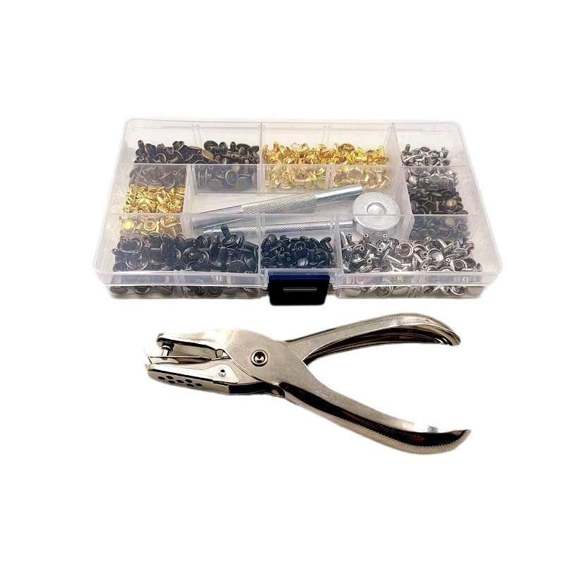 240 sets + herramientas de cuero equipaje de cuero decoración de metal remache de doble cara Madre y madre traje de hebilla de doble cara clavo de impacto tapa de uñas