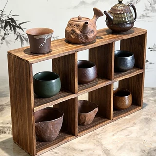 纯实木新中式展示架博古架茶具展示架中古风高档客厅收纳架置物架