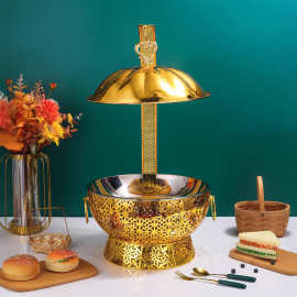 跨境货源自助餐炉豪华花边酒店餐厅可吊盖保温炉不锈钢金色酒精炉