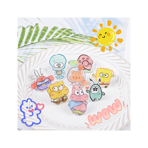 Cartoon Spongebob series children's cute hair clip acrylic fine glitter hair bangs clip funny duckbill clip