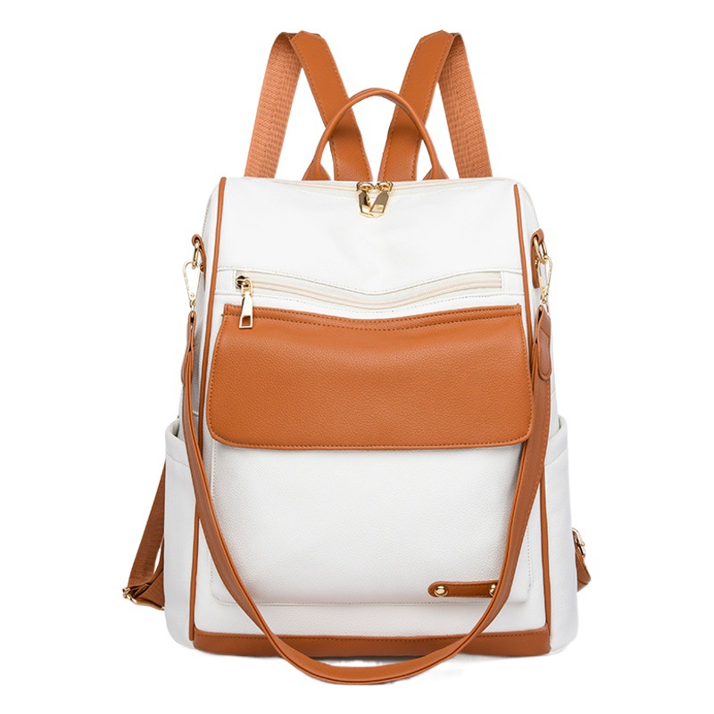 Mochila de color en contraste para mujer 2024 nueva mochila de viaje de gran capacidad de moda de cuero suave mochila multifuncional al por mayor