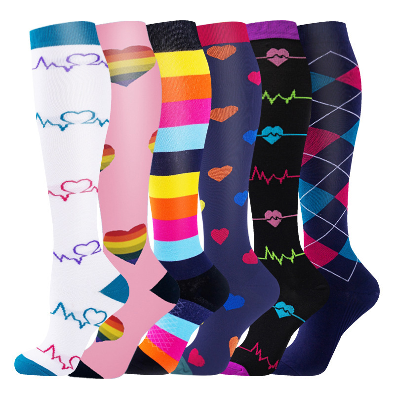 Juego de 6 pares de calcetines deportivos de compresión transfronterizos para fitness, calcetines largos de compresión para pantorrillas para hombres y mujeres, calcetines de compresión elásticos. image 41