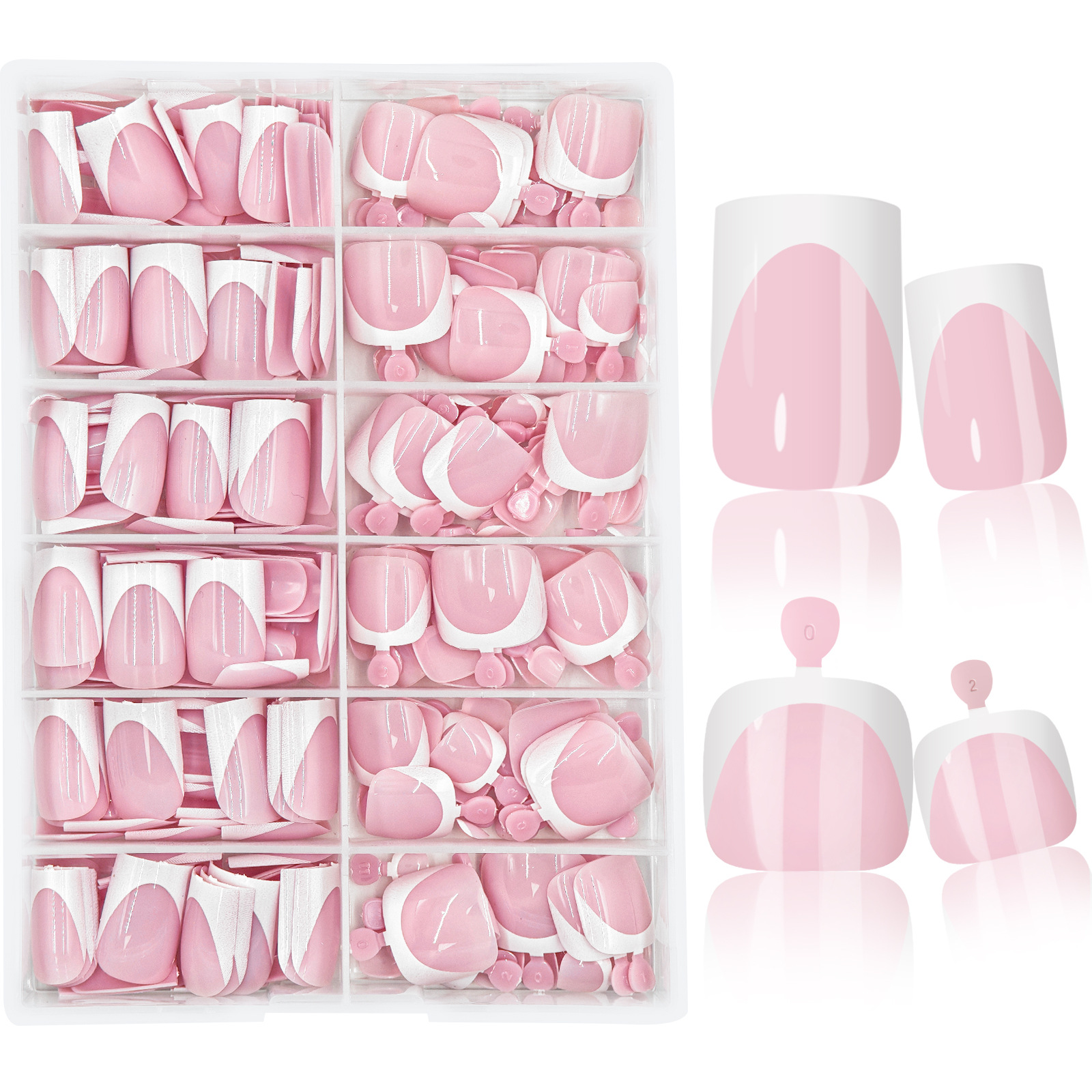 Cross-Border Hot-Selling 312-Piece White French-Style Wearable Nails, Nude Color Manicure Finished Nail Patches, Fake Nail Set Wholesale