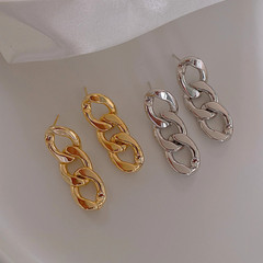 S925銀針歐美鏈條耳環金屬ins冷淡風流蘇新款氣質女網紅耳釘首飾