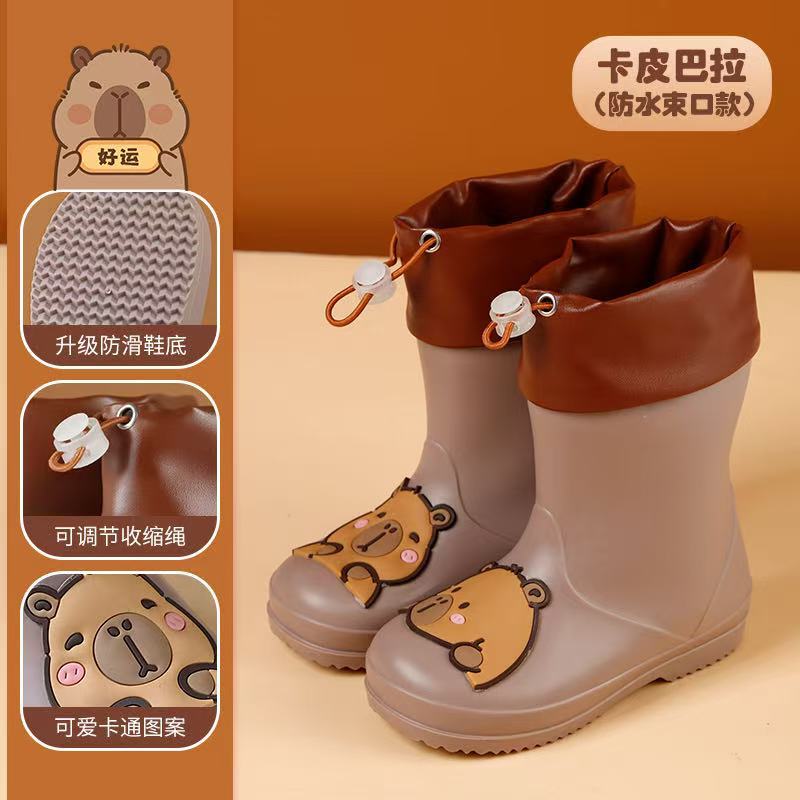 Bebés zapatos impermeables para niños, dibujos animados lindos para niños y niñas, jardín de infantes, zapatos impermeables para niños mayores, zapatos de lluvia antideslizantes y veludo