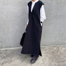 现货 2024秋冬新款妮子裙日系宽松V领毛呢背心裙