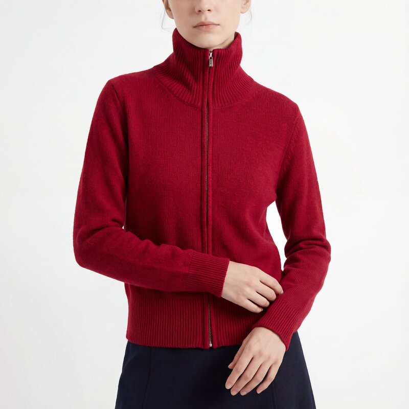 High-Quality [100% Sheep Wool] French Design Lapel Double-Zipper Knit Cardigan 2024 Winter New Style
