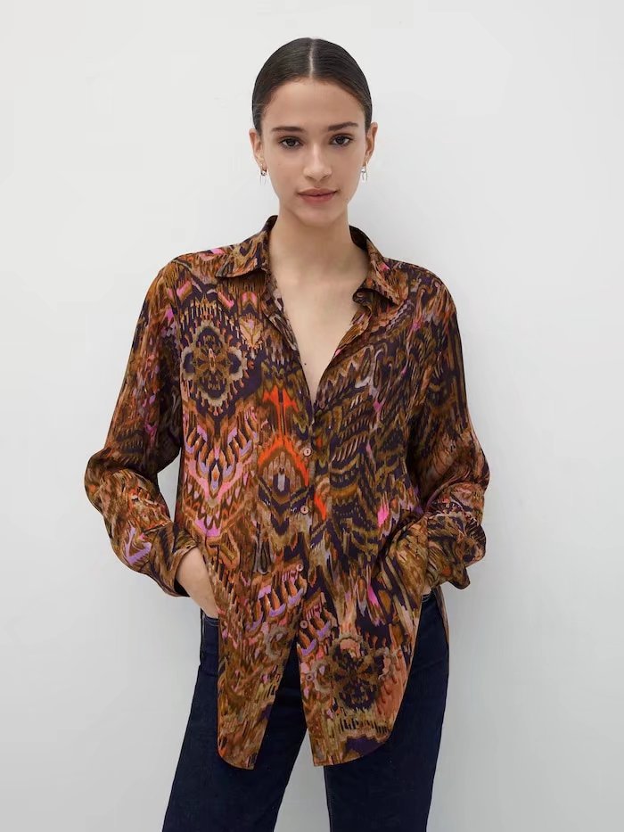 Print Long Sleeve Lapel Shirt NSAM114835