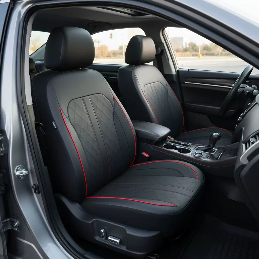 跨境亚马逊汽车座椅套菱格全皮pu欧美俄罗斯通用气囊线座椅套