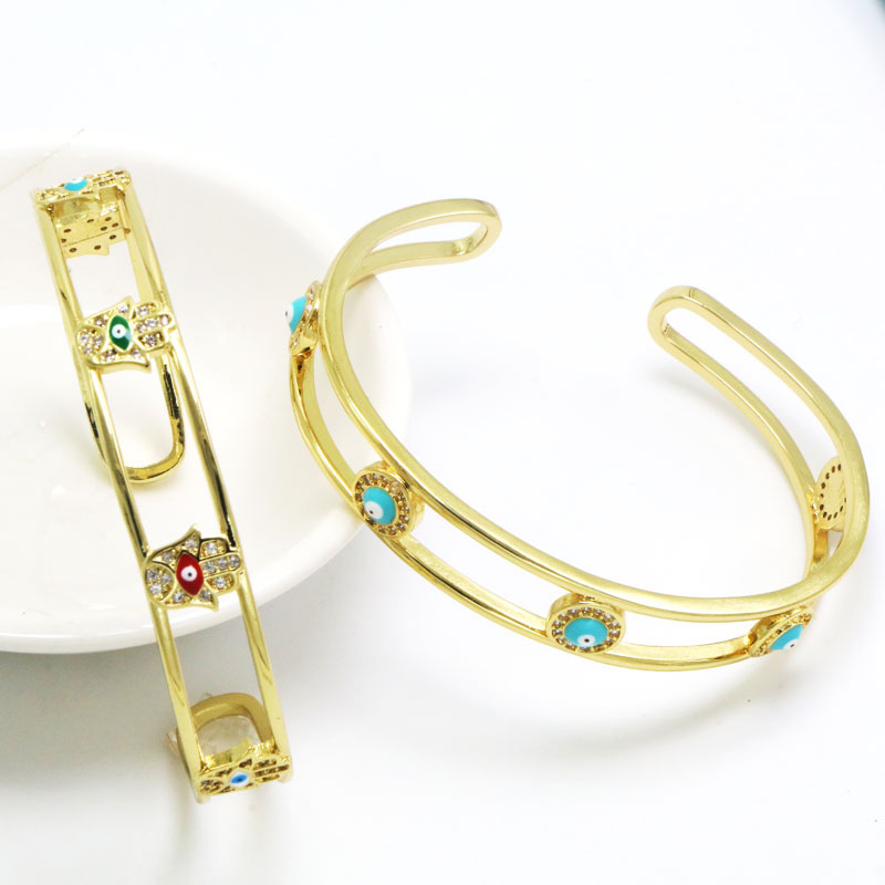 Simple Style Devilu0027S Eye Copper Inlay Artificial Diamond Bangle 1 Piece