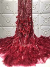 羽毛款舞台流蘇服裝設計布料新條紋羽毛立體透視網紗蕾絲刺綉亮片